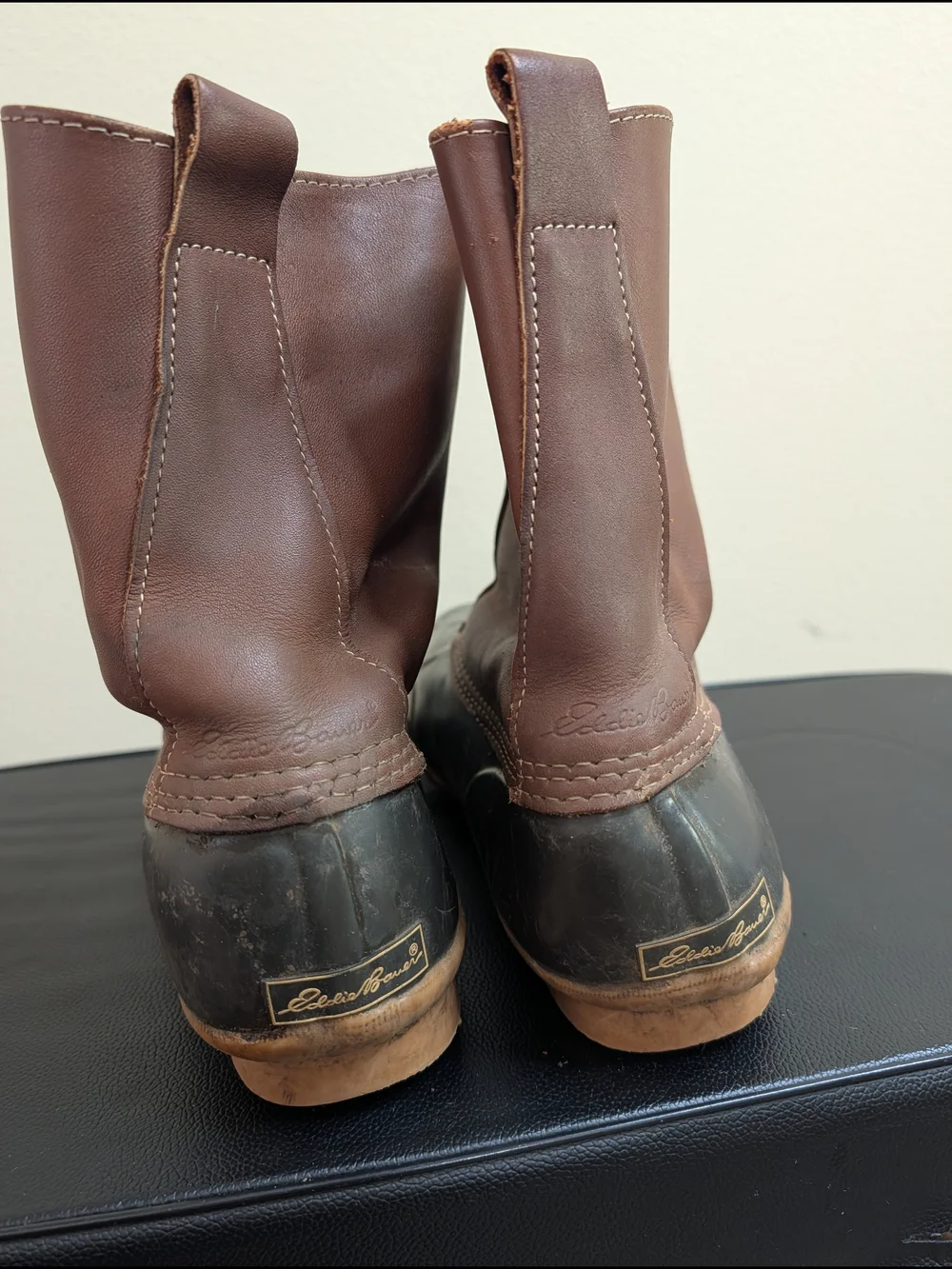 Eddie‎ Bauer Duck Boots Mens Size 12 Brown Leather Rubber Toe Pull On Waterproof